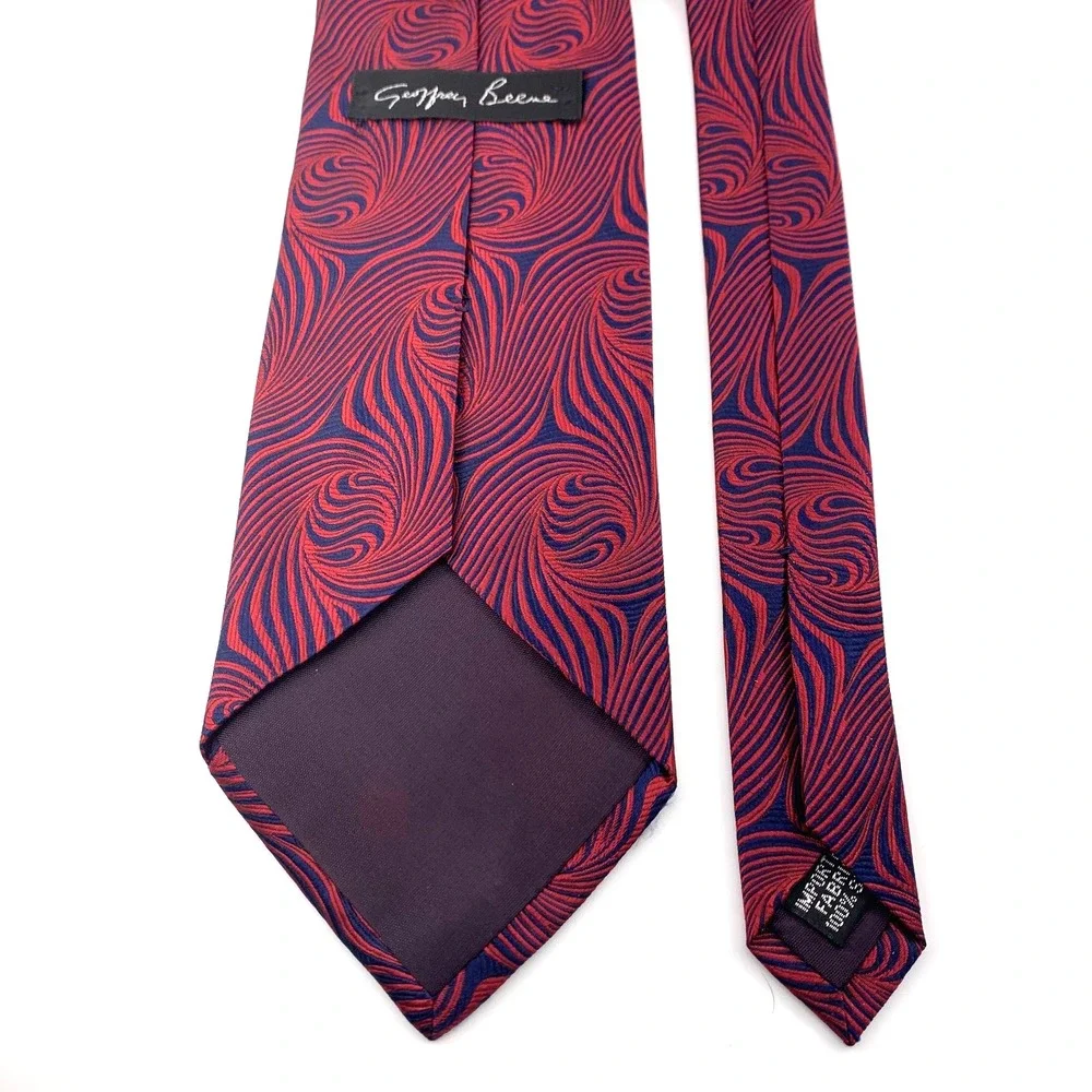 Geoffrey Beene Mens‎ Tie Black with Red Swirl Design 100% Silk Repp Neckwear